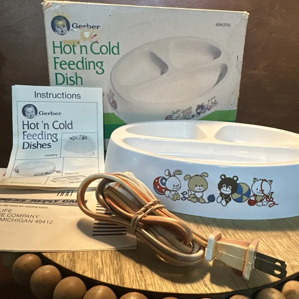 VTG Gerber Hot'n Cold Feeding Dish Electric Baby food Bowl 3 compartments Box